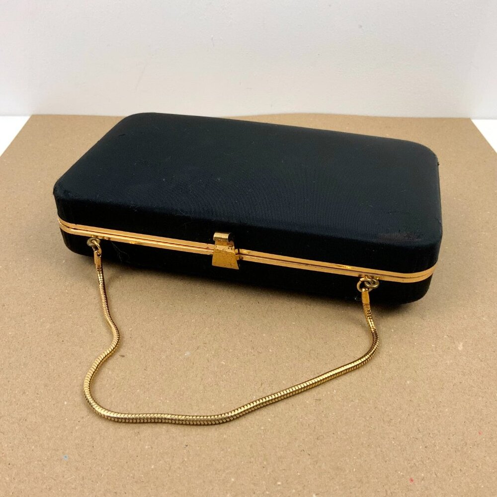 Vintage 60s After Five Black Box Style Fabric Covered Evening Clutch Purse